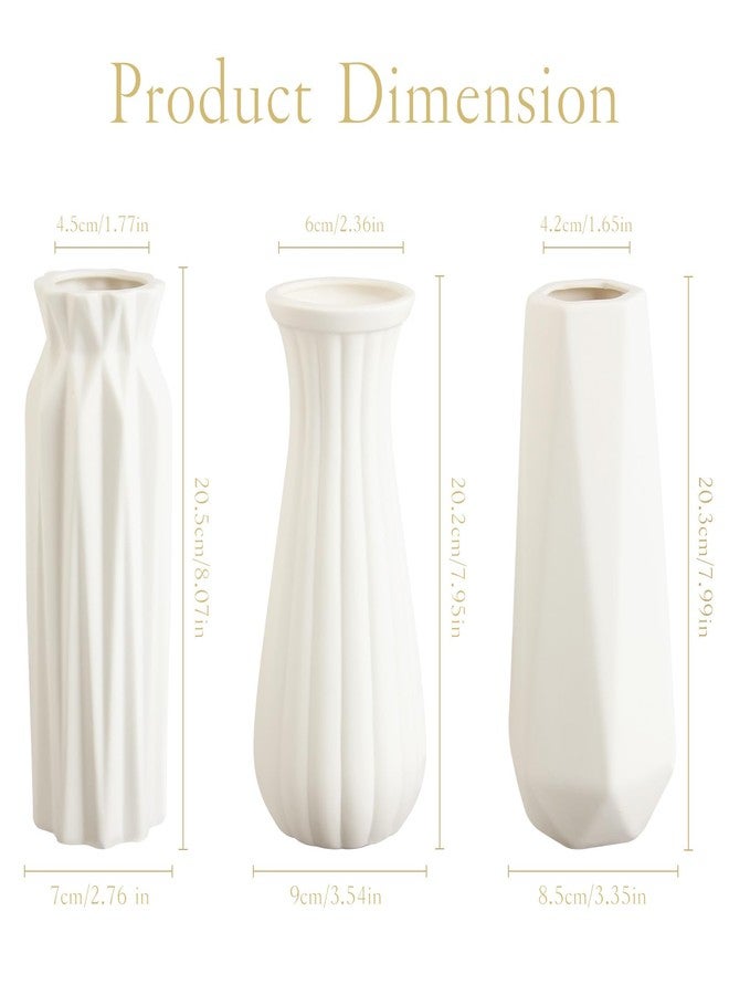 Ruckae 8 Inch Matte Ceramic Vases Set of 3 White Unglazed Vase Vintage Flower Vases for Wedding Dinner Table Party Office Centerpieces - Image 2